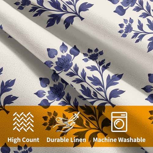 Blue Flower Pillow Covers 16x16 Inches Block Print Blue Vintage Farmhouse Boho Floral Throw Pillow Case Set of 2 Pillow Cover Cotton Linen Cushion Cover for Home Couch Sofa Bedroom Livingroom - color: Blue Flower240413, size: 16" x 16" (Pack of 2)
