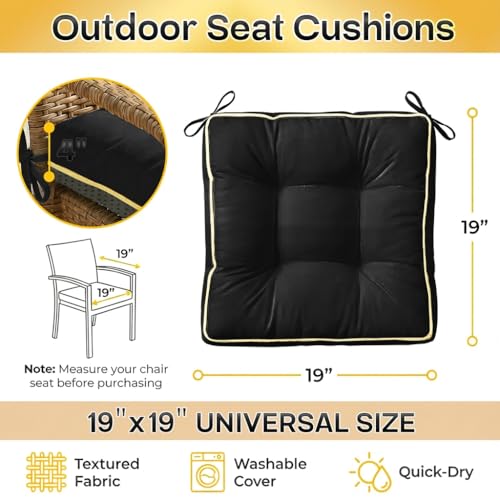 4 Pack 19x19 Inch Shredded Foam Chair Cushions with Straps - All-Season Seat Pads for Indoor/Outdoor Dining, Office, Patio, Kitchen Chairs (Black, 19 INCH × 19 INCH) - color: Black