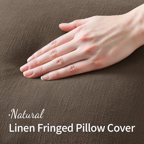 MIULEE Decorative Throw Pillow Covers Neutral Linen Fringe Throw Pillows Set of 2 Chocolate Brown Boho Farmhouse Cushion Covers with Tassels for Couch Sofa Bed Living Room Spring Decor 18x18 Inch - color: Chocolate Brown, size: 18" x 18" (Pack of 2)