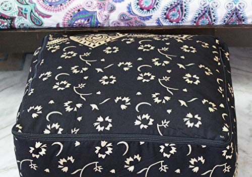 CRAFT KALA Mandala Meditation Floor Pillows Cover Square Pillow Seating Hippie Decorative Adults Bohemian Cushion Cover Outdoor Living Room Throw Ottoman Poufs Cover 18X18X14 inches, Black Gold Flower - color: Black Gold Flower