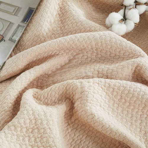 Premium 100% Cotton Blanket – All-Season Soft Breathable Bed Blanket for Twin Size – Lightweight Stylish Textured Throw for Bed– Giftable Cozy Bedding - color: Beige, size: Twin(60" x 80")