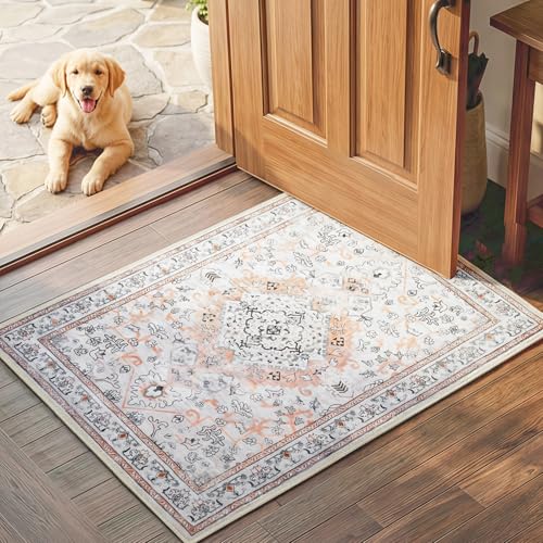 HOOBRO 2 x 3 Area Rugs Washable, Small Rugs for Entryway Kitchen Bathroom Mat Indoor Low Pile Soft Rug, Non-Slip Backing Stain Resistant Carpets, Pet Friendly Machine Washable, Vintage Beige EF01AR01 - color: Vintage Beige, size: 2' x 3' (Rectangular)