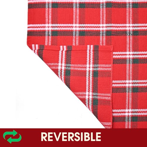 Christmas Red Green White Plaid Rug, 28" x 43" Cotton Hand-Woven Buffalo Check Layered Door Mat for Front Porch, Entryway, Outdoor Holiday Decor, Washable Farmhouse Rug for Home, Patio, Kitchen - color: Red & Green White Plaid, size: 2'4" x 3'7" (Rectangu