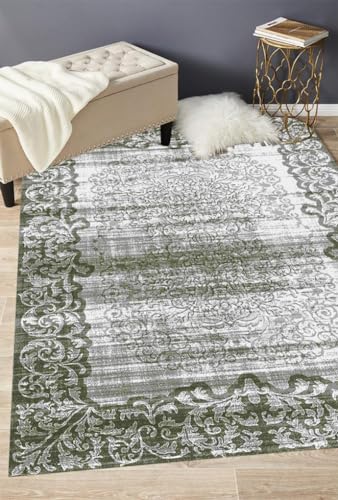 Distressed Green Grey Classical Floral Pattern Retro Area Rug for Livingroom Bedroom Washable Wool Soft Rug Under Dining Table No Slip Indoor Floor Carpet 2x3 - color: B, size: 2' x 3' (Rectangular)