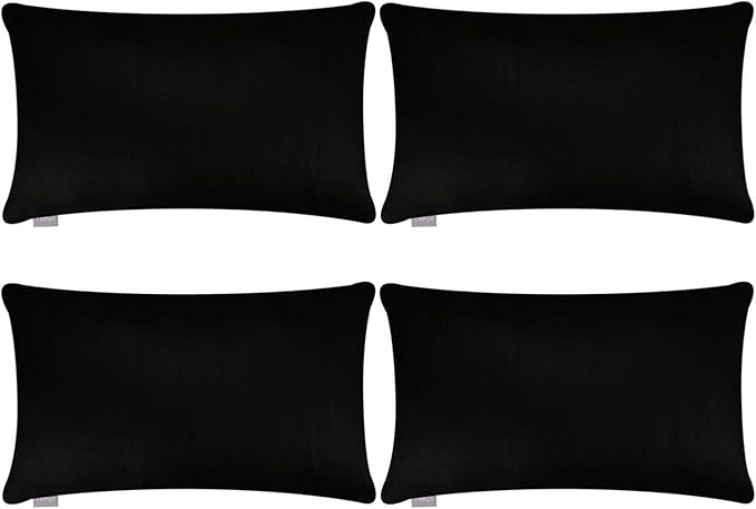 Thmyo 4-Pack 100% Cotton Lumbar Comfortable Solid Decorative Throw Pillow Case Rectangle Cushion Cover Sublimation Blank Pillow Covers Christmas DIY Throw Pillowcases for Sofa(12x20inch/30x50cm,Black)