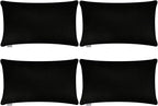 Thmyo 4-Pack 100% Cotton Lumbar Comfortable Solid Decorative Throw Pillow Case Rectangle Cushion Cover Sublimation Blank Pillow Covers Christmas DIY Throw Pillowcases for Sofa(12x20inch/30x50cm,Black)
