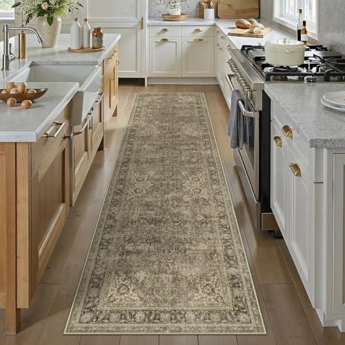 2x8 Washable Runner Rug Brown Vintage Non Slip Soft Low Pile Hallway Kitchen Rug Distressed Oriental Carpet for Laundry Bathroom Bedroom Living Room Home Decor - color: Brown/Black, size: 2' x 8' (Runner)