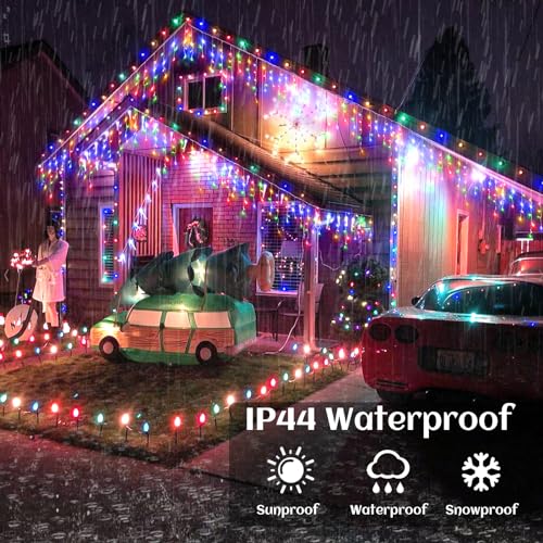 Icicle lights Outdoor - 33ft Christmas Lights with 400LED 75 Drops 8 Modes, Plug in Curtain String Lights Waterproof for Holiday Wedding Party Home Garden Bedroom Indoor Outdoor Decoration, Multicolor - color: Multicolor, size: 400LED/33ft