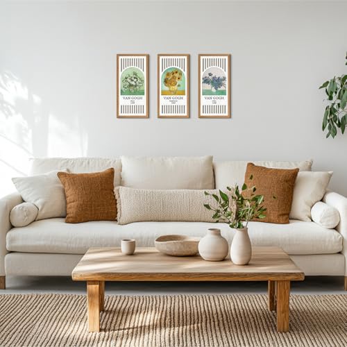 TOARTi 3 Pcs Wooden Van Gogh Wall Art Vintage Flowers Hanging Sign Roses Sunflower Irises by Van Gogh Floral Painting Wall Decor Abstract Floral Artwork Vase Flower Wall Art Decoration for Living Room - color: Van Gogh Flowers Wooden Wall Art, size: 8"L x