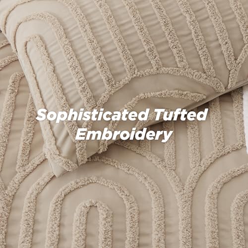Bedsure Boho Tufted Khaki Comforter Set Queen Size, GentleSoft™ 3 Pieces Boho Farmhouse-Style Decor Bedding, Arch Bedding for All Seasons, 1 Bed Comforter, 2 Pillow Shams, 90x90 Inches - color: 02 - Arch Jacquard Khaki, size: Queen (90" x 90")