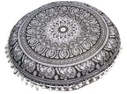 CRAFT KALA 32" Large Round Bohemian Floor Pillow Cover Boho Pouf Cover Mandala Meditation Room Pillows Cover Adults Seating Poufs Cushion Cover for Kids Reading Playroom Black Elephant Flower - color: Black and White Elephant