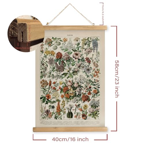 2 Pack Vintage Poster Hanger Frame, Retro Style Wall Decor Art Painting, Patterns are Printed on Linen Without Fading, Living Room Office Classroom Bedroom Playroom Apartment Decor. (Flower) - color: 2 x Wildflower, size: 23"L x 16"W