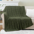 Battilo Olive Green Throw Blanket for Couch, Chunky Cable Knit Blanket, Woven Soft Cozy Chenille Throw Blanket for Bed, Sofa, Chair, Living Room, 51"x67" - color: Olive Green