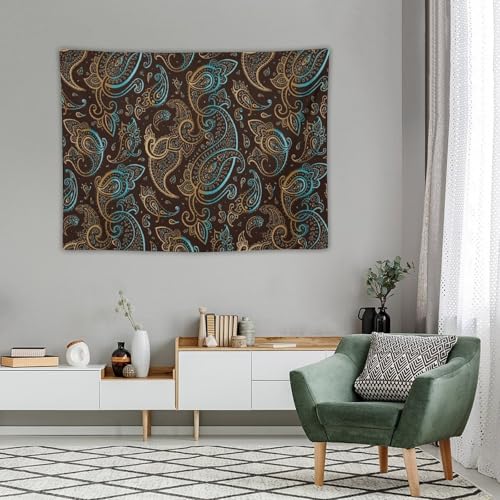 KANEPE Boho Tapestry Vintage Paisley Beautiful Golden Blue Pattern Wall Hanging Tapestries Home Decor for Living Room Bedroom Apartments Farmhouse Dorm,40inx30in (102×76cm)【Small】 - color: Boho-7, size: 40Wx30L