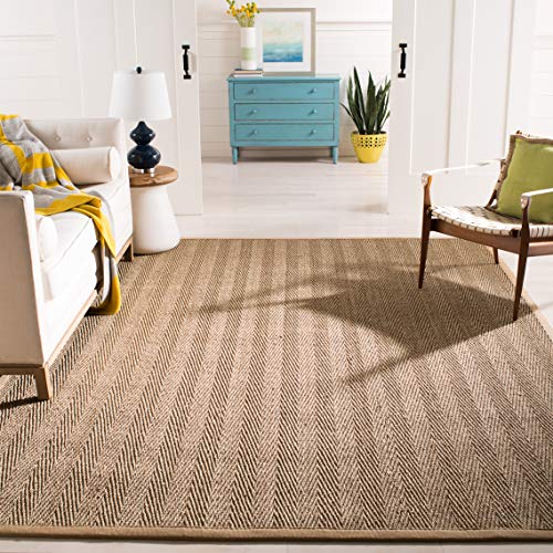SAFAVIEH Area Rug 10x14 - Natural Fiber Collection - Large - Natural & Beige, Seagrass, Herringbone Pattern with Border (NF115A) - color: Natural/Beige, size: 10' x 14' (Rectangular)