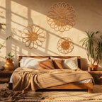 Weysat Sunflower Boho Wicker Wall Decor Baskets Set of 3, 11.81 Inch Round Macrame Wall Hanging, Rattan Rustic Art Country Style for Bathroom Living Room Garden Office Nursery Decor