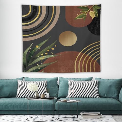 Boho Leaf Tapestries,Mid Century Abstract Black Gold Leaves Tropical Palm Modern Minimalist Geometric Wall Hanging Neutral Home Decor Art for Living Room Bedroom Dorm 40"x30" - color: Boho Leaf-7, size: W40xL30in