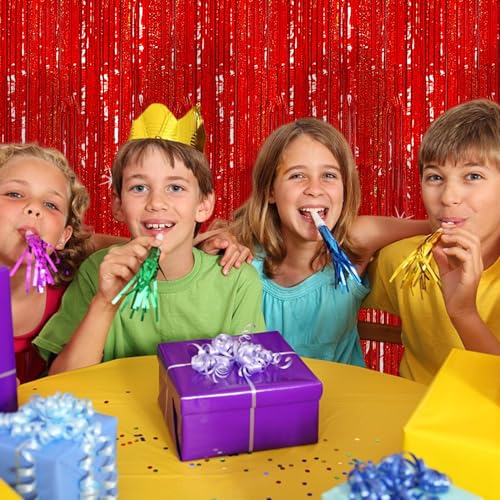 3 Pack Red Streamers Party Backdrop Christmas Decorations Foil Fringe Backdrop Curtains Carnival Casino Theme Birthday New Year Holiday Celebration Bachelorette Party Decorations Supplies - color: Red