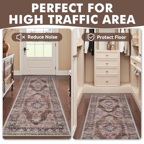 2x6 ft Bedroom Runner Rugs for Hallways Non Slip Hallway Runner Rugs Washable Kitchen Runners Rug Entryway Laundry Room Rug Dresser Runners Long Pink Brown - color: Pink/Caramel, size: 2' x 6' (Runner)