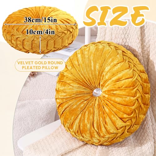 Drydiet 1 Pcs Round Throw Velvet Pillows Decorative Pleated Throw Pillows Diameter Accent Pumpkin Boho Chair Cushion for Couch Sofa Home Decoration (Velvet Gold,15'') - color: Velvet Gold, size: 15''
