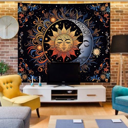 Apdidl Extra Large Hippie Tapestry Wall Hanging for Bedroom Aesthetic, Sun and Moon Boho Bohemian Tapestries, Colorful Vintage Mandala Outdoor Floral Backdrop Decor for Living Room Dorm (71"X90") - color: Boho Sun Tapestry, size: 90"L x 71"W