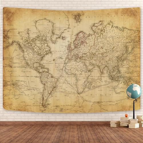 Old World Map Tapestry, Vintage World Map Geographical Distribution Tapestry Wall Hanging, Brown Historical Atlas Educational Poster Classroom Large Tapestries Office Decor 90x70 - color: Retro Map, size: 90L" x 70W"