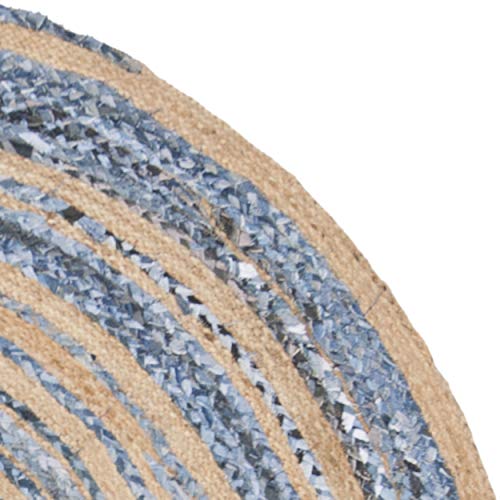 SAFAVIEH Cape Cod Collection Area Rug - 5' Round, Blue & Natural, Handmade Braided Jute & Cotton, Ideal for High Traffic Areas in Living Room, Bedroom (CAP209L) - color: Blue/Natural, size: 5' (Round)