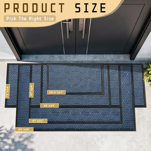 Yimobra Outdoor Mats for Front Door 29.5x17, Stops Mud & Dirt at Entrance, Fits Garage & Patio, All-Weather Waterproof Non Slip Outdoor Indoor Welcome Mat, Blue - color: Blue, size: 29.5x17 Inch