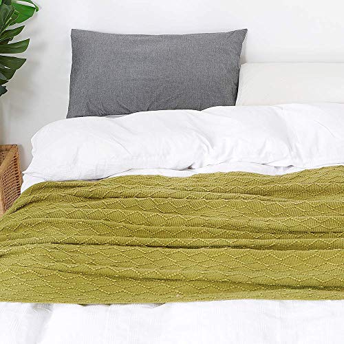 BOURINA Olive Green Throw Blanket 50x60 Inches Throw Textured Solid Soft Sofa Couch Decorative Knit Blanket - color: Olive Green, size: 50"x60"