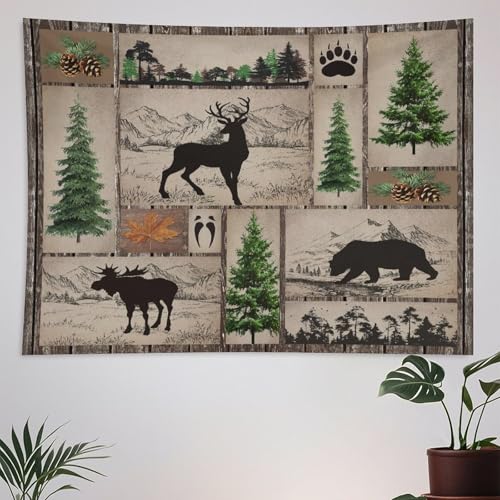 ZhiRain Rustic Cabin Tapestry Wall Hanging Forest Bear Deer Wildlife Country Hunting Camping Tapestries Home Decor for Living Room Bedroom Farmhouse Apartment Dorm 30"x40" - color: Cabin-26, size: 30"L x 40"W