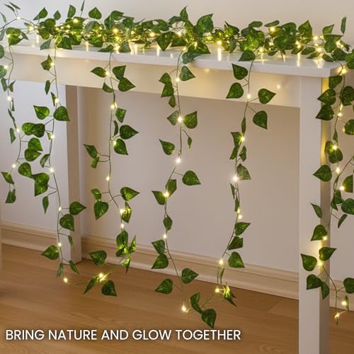 Vine Fairy Lights for Bedroom Wall, 23FT 73 LED Vine String Lights, USB/Battery Powered, Faux Pothos Garland with Light for Dorm Room, Wedding, Party & Home Decor, Warm White - color: Pothos, size: 73LED - Battery Powered