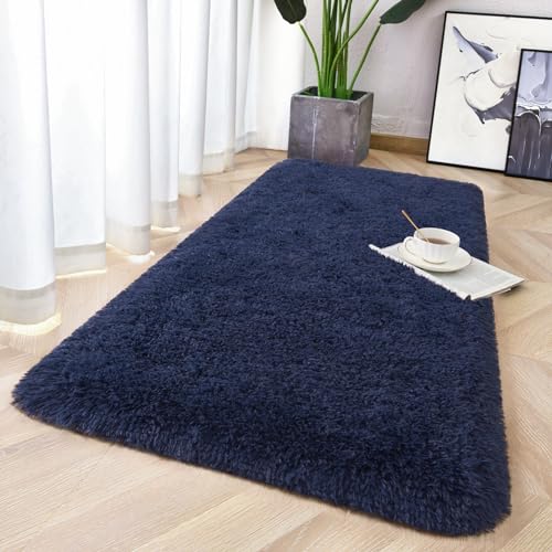 Chicrug Soft Runner Rug for Bedroom Living Room Plush Fluffy Rug 2x4 Feet, Shag Furry Runner Carpet Non Shedding for Nursery Children Kids Girls Room Home Decorative, Navy Blue - color: Navy Blue, size: 2' x 4' (Runner)