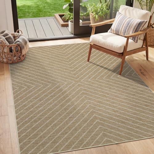 Garvee Easy Jute 3x5 Outdoor Rug, Washable Non-Slip Geometric Striped Rugs for Entryway, Indoor Outdoor Farmhouse Rug Modern Carpet Door Mat Area Rug for Patio Bedroom Living Room Kitchen Porch 3'x5' - color: Striped|jute, size: 3' x 5' (Rectangular)