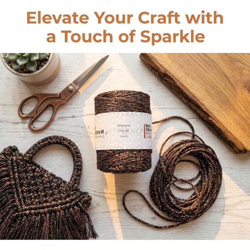 3mm Sparkle Polyester Macramé Cord - 150g/66yds Metallic Glitter Braided Cord for Crocheting Bags, Baskets, Macramé Plant Hangers & DIY Crafts, Machine Washable (16#Black Bronze) - color: 16#black Bronze