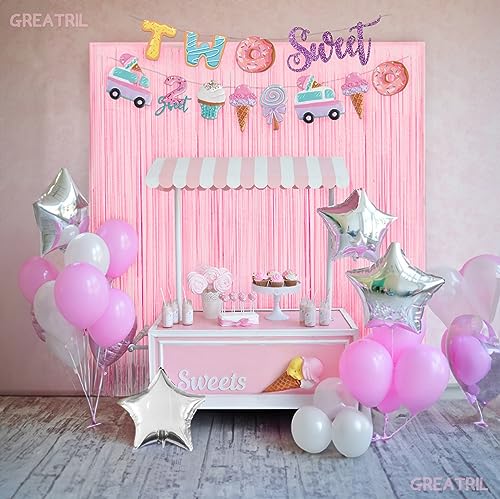 Pastel Pink Party Backdrop Decoration - GREATRIL Baby Pink Foil Fringe Streamers for Baby/Boo Day/Valentines/Cowgirl/Sweet/Cloud/Unicorn/Princess/Bow Themed - 3.2ft X 8.2ft - 2 Packs - color: Pastel Pink