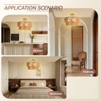 BoostArea 16.54” Boho 2-Tier Rattan Ceiling Light Fixture, Semi Flush Mount Woven Chandelier for Bedroom, Dining Room, Kitchen, Entryway, Living Room(Bulb not Included) - color: Brown