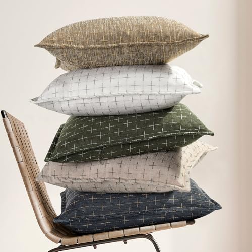ZWJD Pillow Covers 18x18 Set of 2 Soft Polyester Textured Pillow Covers with Stylish Flange Edge Cozy Farmhouse Throw Pillows for Couch Bed Sofa Living Room - color: Beige, size: 18" x 18" (Pack of 2)