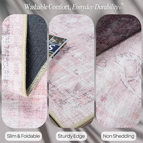 Fame Rugs Modern Oushak Rug10x13, Vintage Turkish Pink Oriental Antique Inspired Oversize Area Rugs, Foldable Washable Luxury Living Room Bedroom (385PB, 9'8 x 13') - color: 412pp, size: 2'6" x 5' (Rectangular)
