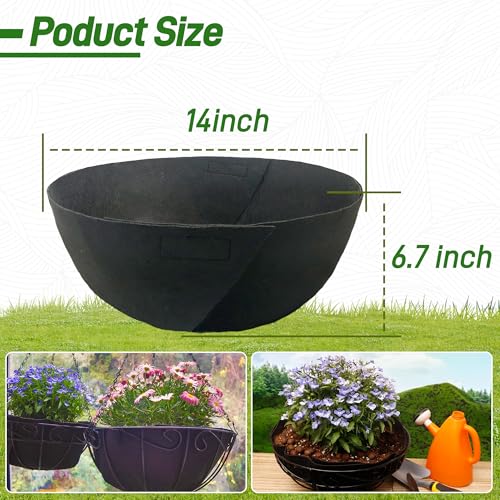 8 Pack 14 Inch Fabric Planter Basket Liner- Felt Flower Pot Liners Replacement Coco Fiber Liner for Hanging Basket Flowers Round Hanging Basket Liners Prevent Birds from Nesting - size: 8pack-14inch