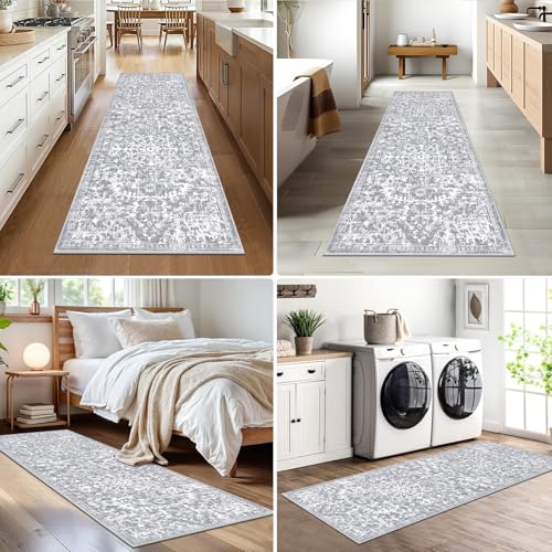 Pauwer Hallway Runner Rug 2x5 Washable Rugs Runner Non Slip Carpet Runner Boho Farmhouse Vintage Throw Area Rugs for Hallway Kitchen Entryway Laundry Room Bedroom Bathroom, Grey White - color: Grey White, size: 2' x 5' (Runner)