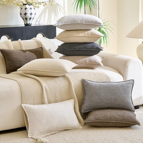 Chenille Linen Lumbar Pillow Covers 12x20 Set of 2, Thick Textured Boho Pillow Covers, Farmhouse Decorative Pillow Covers, Neutral Vintage Accent Covers for Couch Sofa Bed, Pale Blue - color: Pale Blue, size: 20" x 12" (Pack of 2)