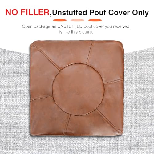 Unstuffed Ottoman Pouf Cover 20 X 15 Inch, Round Pu Leather Foot Stool, Floor Bean Bag(No Filler), Foot Rest with Storage for Living Room/Bedroom/Office, Brown - color: Brown