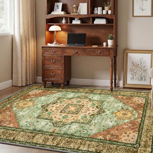 MINIDEAR 2x3 Area Rugs for Entryway Kitchen, Washable Rug Small Accent Rugs for Bedroom Non Slip Vintage Rug Thin Carpet Mat for Home, Green - color: 02yellow-green, size: 2' x 3' (Rectangular)