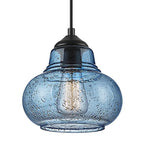 ELYONA 8 Inch Pendant Light for Kitchen Island Modern Blue Hand Blown Bubble Glass Pendant Lighting Hanging Light fixtures for Dining Room Bar Bedroom Living Room - color: Blue
