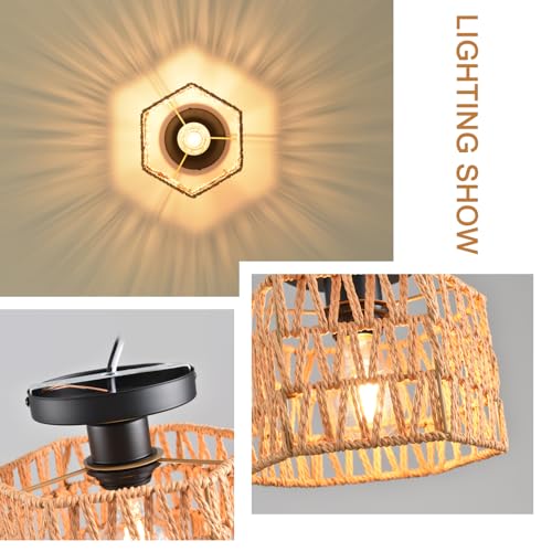 Hand-Woven Rattan Flush Mount Ceiling Light,Farmhouse Light Fixtures Ceiling Mount Boho for Hallway Bedroom Kitchen Entryway Living Room - color: Hexagon 2 Pack