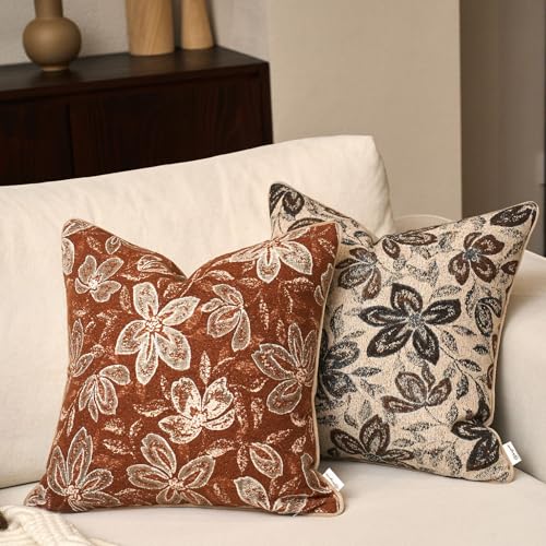 Yangest Flower Pillow Cover 20 x 20 Inches, Nature Chenille Square Throw Pillow Cover Soft Luxury Neutral Accent Couch Pillow Cover for Living Room Bedroom, Beige - color: Beige, size: 20" x 20" (Pack of 1)