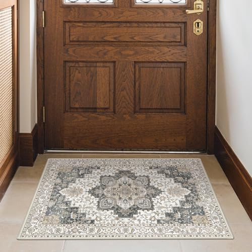 GENIMO Area Rug 2x3 Doormat, Machine Washable Low Pile Rugs, Small Retro Entryway Mat for Entrance, Hallway, Kitchen and Corridor, Heathered Grey - color: Area Grey, size: 2' x 3' (Rectangular)