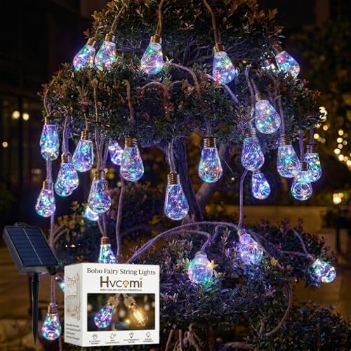 Boho Fairy String Lights Outdoor Backyard Solar String Lights LED for Garden Patio Porch Decor USB Waterproof Shatterproof Bulbs 8 Modes Edison Night Lamp Party Gift(33ft 24Lights,Colorful Normal) - color: 33ft 24Lights, size: Colorful Normal