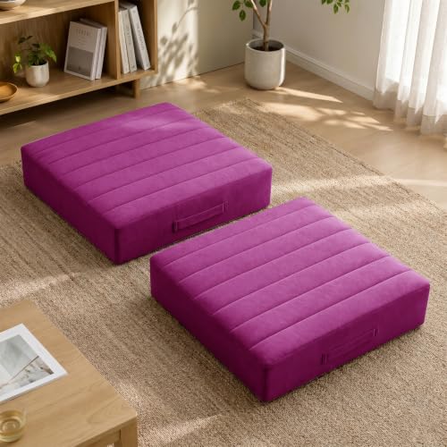 JKMAX 2 Pcs High Density Foam Floor Pillow - Upgraded Large Pillows Seating for Adults - Outdoor Floor Cushion with Soft Tufted Cover - Yoga Pillows for Sitting On Floor - 22 Inch Purple - color: Purple, size: 2 Counts