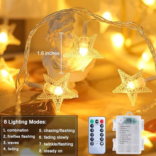 Brightown Star String Lights - 2 Pack Total 33ft 100 LED Star Fairy Lights Battery Operated with Remote for Indoor Outdoor, Twinkle Fairy Christmas Light for Bedroom Wedding Party Decor, Warm White - color: Warm White, size: 2 Pack